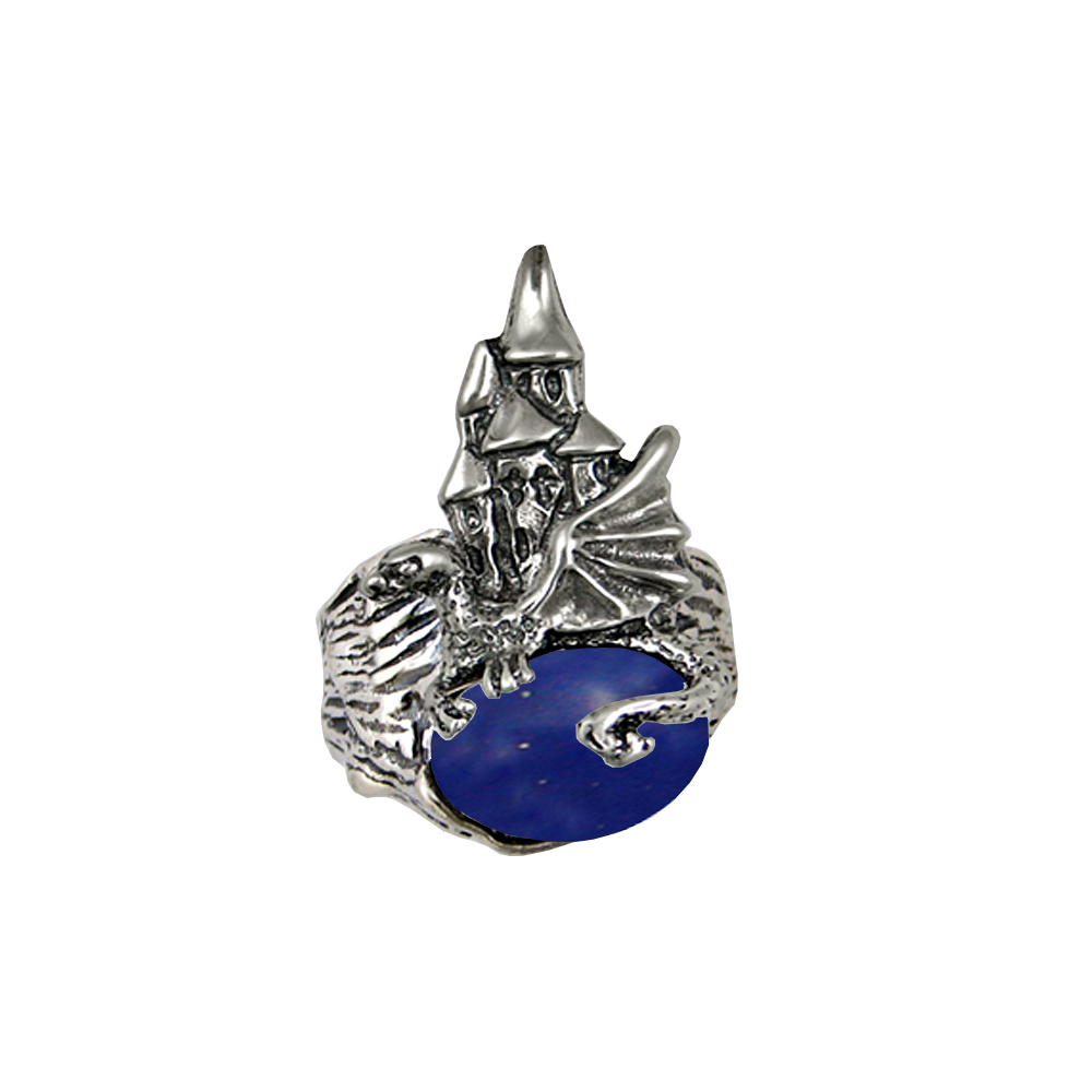 Sterling Silver Dragon And Her Castle Ring With Lapis Lazuli Size 5